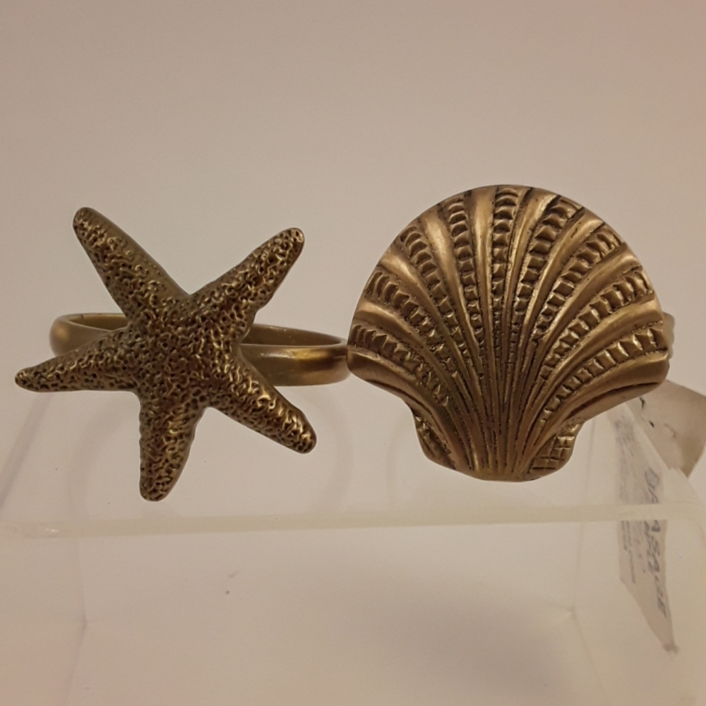 Set of 2 antique bronze shell/starfish napkin ring